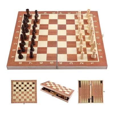 China Eco-Friendly Custom Handmade Luxury Wooden Travel 3 in 1 Backgammon and Chess Set Pieces for Sale for sale