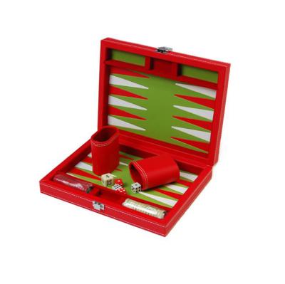 China Eco-Friendly Handmade Custom Made RED Games Chips Dices Cups Box Mini Backgammon Board Set with Low Prices for sale