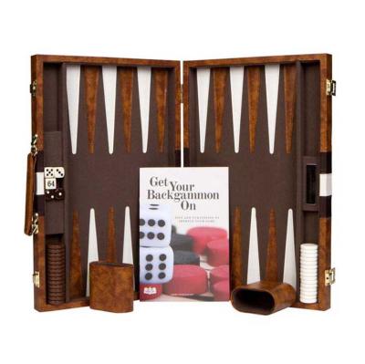 China Professional Deluxe Handcrafted Leather Eco-Friendly Backgammon Set Set for Outdoor and Travel for sale