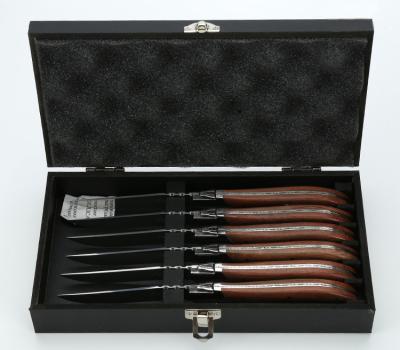 China Sustainable New design stainless steel wooden handle steak knife set with wooden box for kitchen and dinning for sale