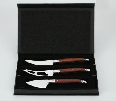 China Sustainable New design High quality Stainless steel wooden handle cheese knife set with gift box for sale