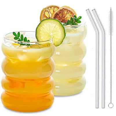 China Stocked YOLOWE HOMEGlass 350ml Glass Water Iced Coffee Juice Milk Tea Drinking Glasses with Straw for Multiple Beverages for sale