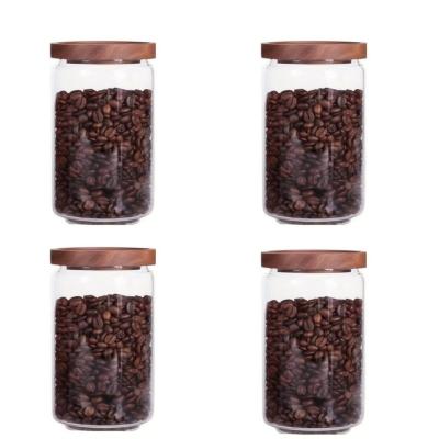 China Freshness Preservation YOLOWE HOME4pcs-520ml Modern home storage glass jar with sealed bamboo lid high borosilicate glass container for kitchen storage for sale