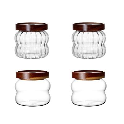 China Freshness Preservation YOLOWE HOEM 320ML/11OZGlass storage jar Acacia wood lid sealed jar Coffee glass container Food storage jar Food container for sale