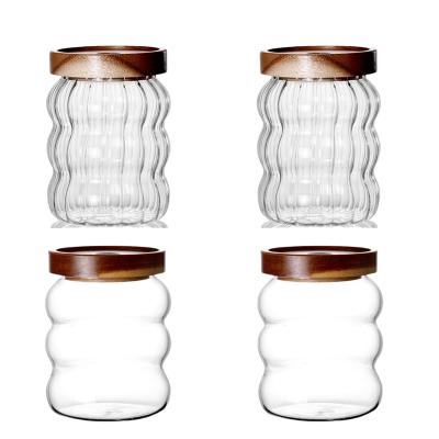 China Freshness Preservation YOLOWE HOEM 550ML/18OZGlass storage jar Acacia wood lid sealed jar Coffee glass container Food storage jar Food container for sale