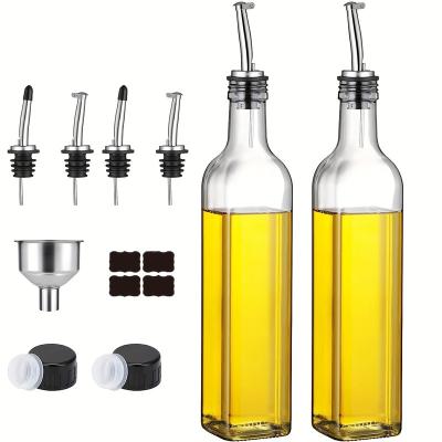 China Sustainable YOLOWE HOME 2pcs 17oz Glass Olive Oil Dispenser Bottle Set 500ml Clear Oil and Vinegar Pour Jar Funnel Label Kitchen Bottle for sale