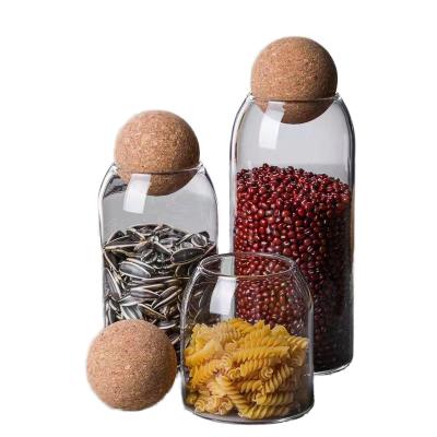 China Heatable YOLOWE HOME High Borosilicate 3pcs Simple Glass Tea Cans Ball Cork Sealed Can Set Transparent Sealed Candy Grain Storage Food for sale