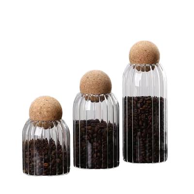 China Heatable YOLOWE HOME 3-Pack Simple Striped Glass Tea Jar High Borosilicate Spherical Cork Sealed Clear Sealed Candy Cereal Storage Food for sale