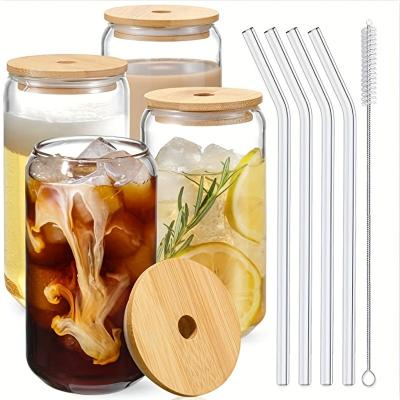 China Sustainable YOLOWE HOME 4-Piece Set 16 oz Glass Jars with Bamboo Lids Straws for iced Coffee Whiskey Water Beer Cocktails & Tea Storage for sale