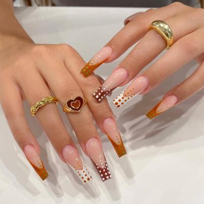 China Decorate Custom Dot False Nail French Artificial White ABS Coffee Nails Style 24pcs/set Acrylic Press On Nails Designer for sale