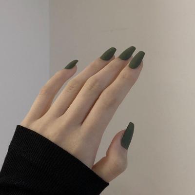 China Design GREEN Matte Press On False Nails Medium Tips Acrylic Full Cover Tapered False Coffin Tips Thin Finger Nails Art for sale