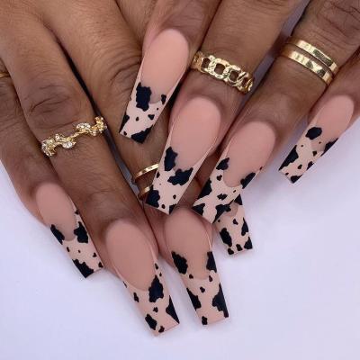 China High Quality Design Pink Leopard Color Press On Nail Coffin Nail Tip For Girl FakeNails Matte Long Artificial Nail for sale