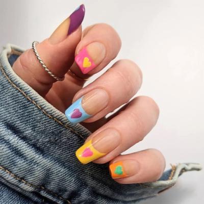 China European and American Design Styles Wholesale FakeNails Colorful Yellow Artificial Coffin Nails Long Pressed On Nails for sale