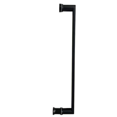 China Modern Stainless Steel Four Square Plus High End Custom Tube Mute Black Bend Offset Glass Door Pull Handle for sale