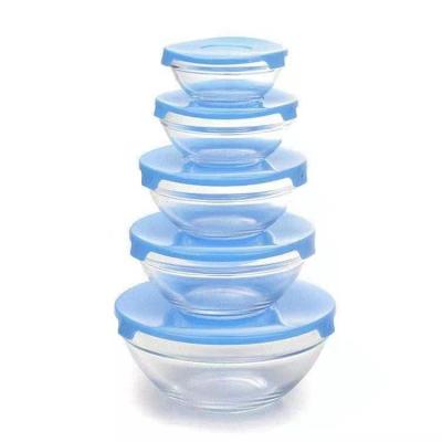 China Viable Promotional Gifts Red Cherry Cool Glass Bowl with Crisper Five Round Salad Bowl Lid Set. for sale