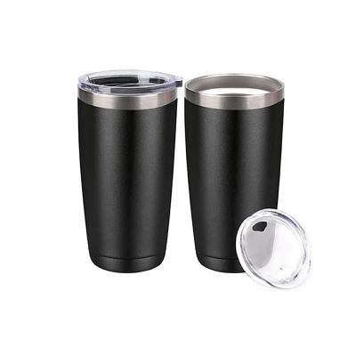 China Sustainable 20oz Custom Etched Black Tea Tumblers Set Of 2 With Lids Food Grade 304 Metal Travel Water Bottle for sale