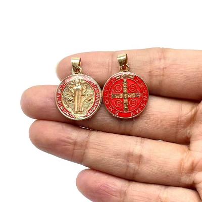 China Saint Benedict Accessories Religious Saint Benedict Multicolor Medals Catholic Gold Plated Can Handmade Coin San Benito Favors As Gift Bracelet Or Necklace for sale