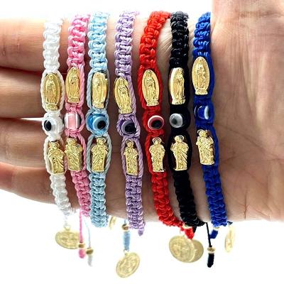 China Saint May Virgin Mary And Saint Judas Prayer 6MM Resin Evil Eyes Religious Hanging Braid Bracelet With Benedict Knotted Braid Exorcism Protection for sale