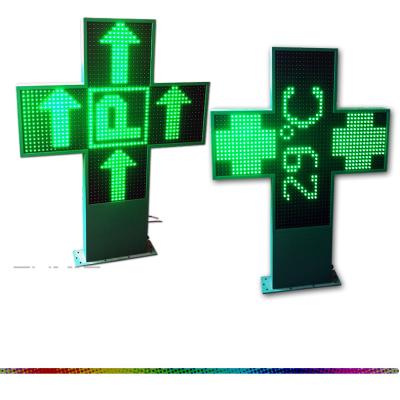 China Outdoor LED Advertising 1M Green LED Pharmacy Cross Scrolling Message Animation Double Side Display And Waterproof Display Screen for sale