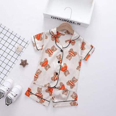 China Satin Baby Boys Kids Sleepwear Pajamas Set QUICK DRY PAJAMAS Long Sheath Button Down Silk Sleepwear Teddy Bear Pajama for sale