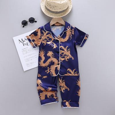 China Chinese Drangon QUICK DRY Pajamas Sets Sleep Party Gift 100% Silk Satin Leopard Pajamas Short Sleeve Toddler Satin Pajamas for sale