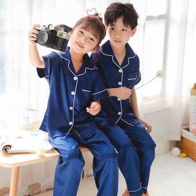 China Other Factory Customized Kids Satin Silk Sleepwear Pajamas Plain Girls Long Set Sleepwear Clothes Kids Pajamas for sale