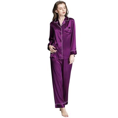 China 2021 New Custom Satin QUICK DRY Pajamas Women's Silk Sleepwear Set Button Down Long Sleeve Light Silk Pajamas for sale