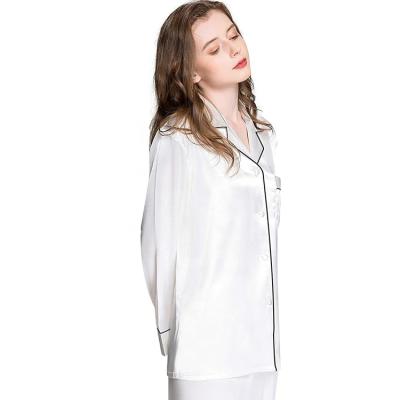 China QUICK DRY Pure Silk Women's Home Service Satin Color Shirt Collar Pajamas Long Sleeve Home Pajamas Set for sale