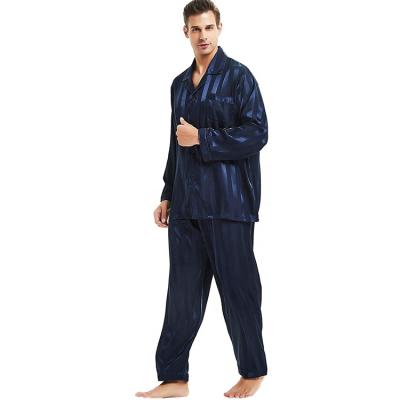 China Factory QUICK DRY Men's Classic Sleepwear Pajamas Button Down Solid Color Pure Silk Loose Mens Sleepwear for sale