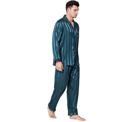 China 2021 Classic QUICK DRY Pajamas Fits Button Down Long Sleeve Wide Band Soft Satin Sleepwear Pajamas Sets Mens Loungewear for sale