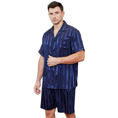 China Pajamas 2021 New Design QUICK DRY Warm Satin Silk Breathable Short Sleeve Top And Pants 2pcs Set Sleepwear For Men for sale