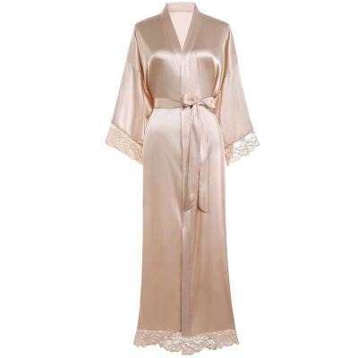 China Charming QUICK DRY Long Robe Satin Design Bridesmaid Wedding Bathrobe Kimono With Lace Trim for sale