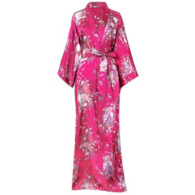 China QUICK DRY Women's Kimono Robe Satin Robe Daffodil Printed Long Blooms Wedding Sleepwear for sale