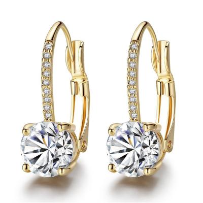 China FASHIONABLE Zircon Leverback Round Cut Earrings in 14k Gold Plated Sterling Silver for sale