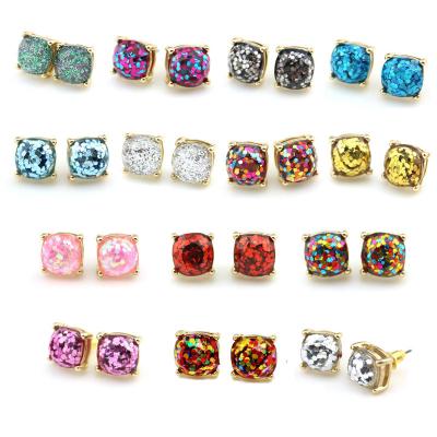 China FASHIONABLE Wholesale Hot Selling Women's Square Resin Color Stud Earrings Stud Star Symphony Rainbow Earrings for sale