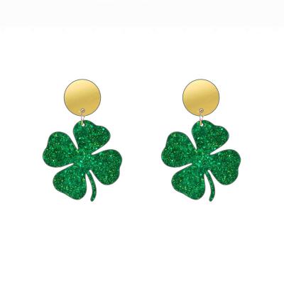 China TRENDY Shamrock Irish Green Enamel Good Luck Charm Shamrock Drop Earrings for sale