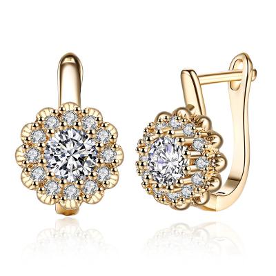 China FASHIONABLE Women's Crystal Flower Earrings 18K Crystal Flower Earrings Cubic Zirconia Gold Plated Stud Earrings for sale