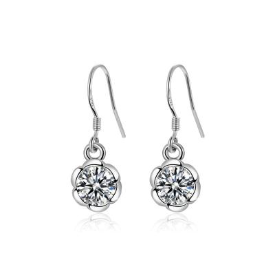 China TRENDY 925 Sterling Silver Earrings Cubic Zirconia Round Cut Drop Earrings for sale