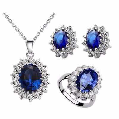 China Romantic Oval Shape Crystal Drop Pendant Necklace, Earrings and Rings Wedding Jewelry Set for Women Bridal Birthday Anniversary for sale