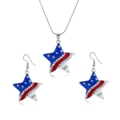 China Creative Independence Day Flag Earrings Pendant Love Star Pentagon Diamond Earrings American Flag Romantic Jewelry Set Large for sale