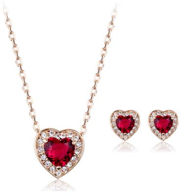 China 925 Sterling Silver Heart Shape Red Romantic Zirconia Earrings and Dangle Set for Women for sale