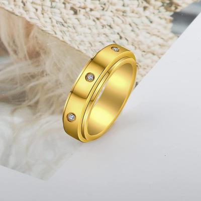 China Romantic 18K Gold Plated Titanium Steel Swivel Tip Ring For All Women Men Wedding Promise Ring Sizes 5-12 for sale