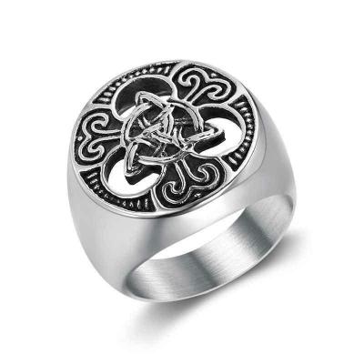 China Romantic Stainless Steel/18K Gold Plated Pentagram Seal Ring, Men's Tribal Pentagon Design for sale