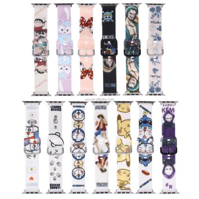 China Handsome Cartoon Brand Design Silicon Rubber Wrist Strap UV Printing Smart Watch Band For Apple iWatch 1234567 SE 38/40/41/42/44/45mm for sale