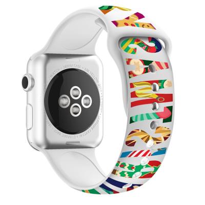 China Sports X'mas Design Christmas Silicone Strap Band For Apple Watch Series Se 6 5 4 3 2 1 38mm 40mm 42mm 44mm for sale