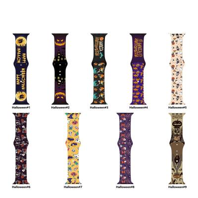 China Halloween Design Halloween Cartoon Silicone Watch Band Strap For Apple Watch 123456 Series Se 38/40/42/44mm for sale