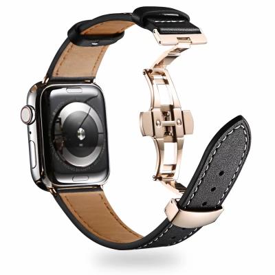 China Luxury Genuine Leather Watch Strap Band with Butterfly Clasp for Apple iWatch 5 for sale