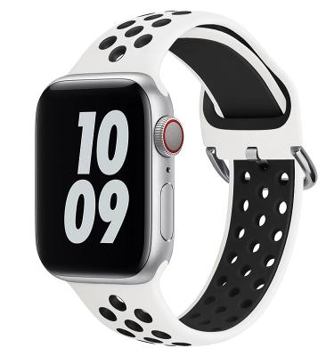 China Fashion Breathable Hole For Apple Watch Band 38mm 42mm Silicone Sport Band Replacement Wrist Strap For iWatch Apple Watch Series 6/SE for sale