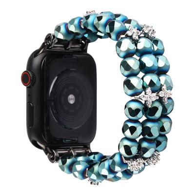 China Fashion DIY Bling Elastic Fashion Beaded Crystal Lady Girls Jewelry Bracelet for Apple Watch Band for sale