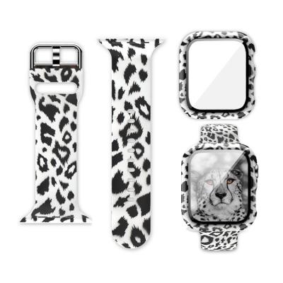 China Fashion Cartoon 2 in1 Leopard Print Silicone Strap Watermark Pattern Watch Band and Case for Apple Watch for sale